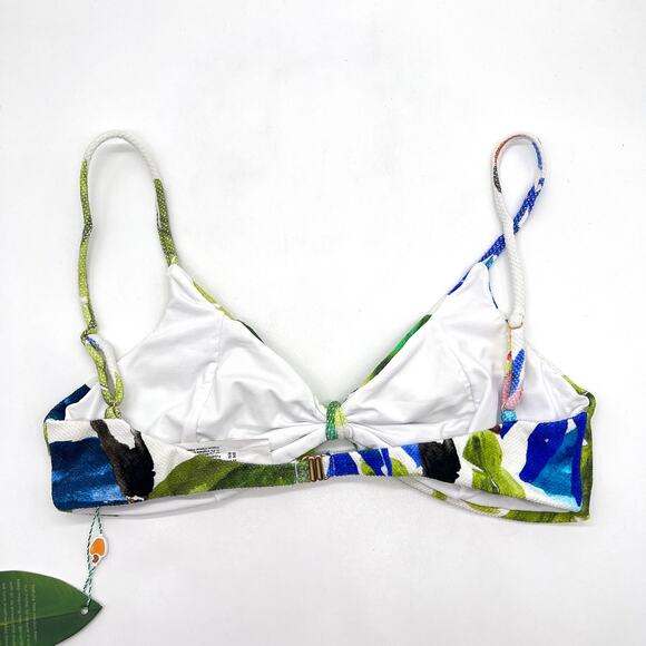 FARM RIO Tropical Fresh Bikini Top Womens XL White Green Blue Multi Textured NEW - Picture 3 of 11